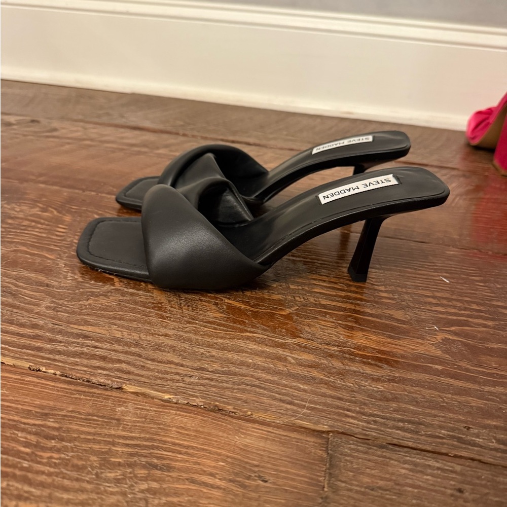 Steve Madden Black Heeled Mules